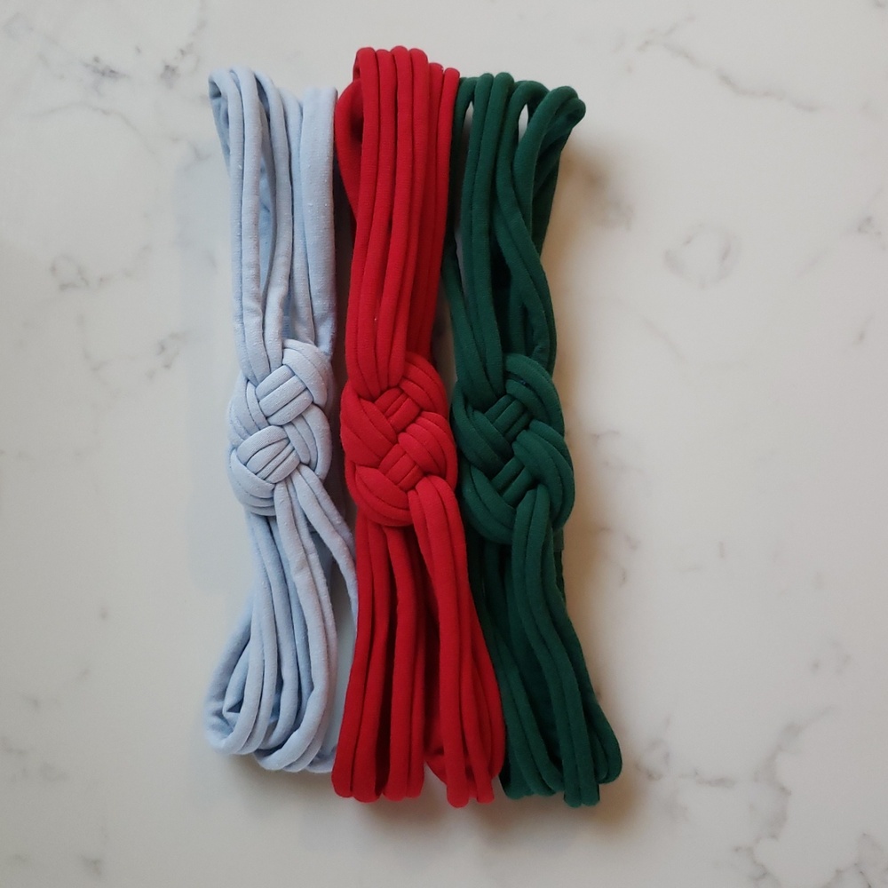 NWT Set of 3 Womens Sailor Knot Headband Blue Red Green, Adult Upcycled Hairband